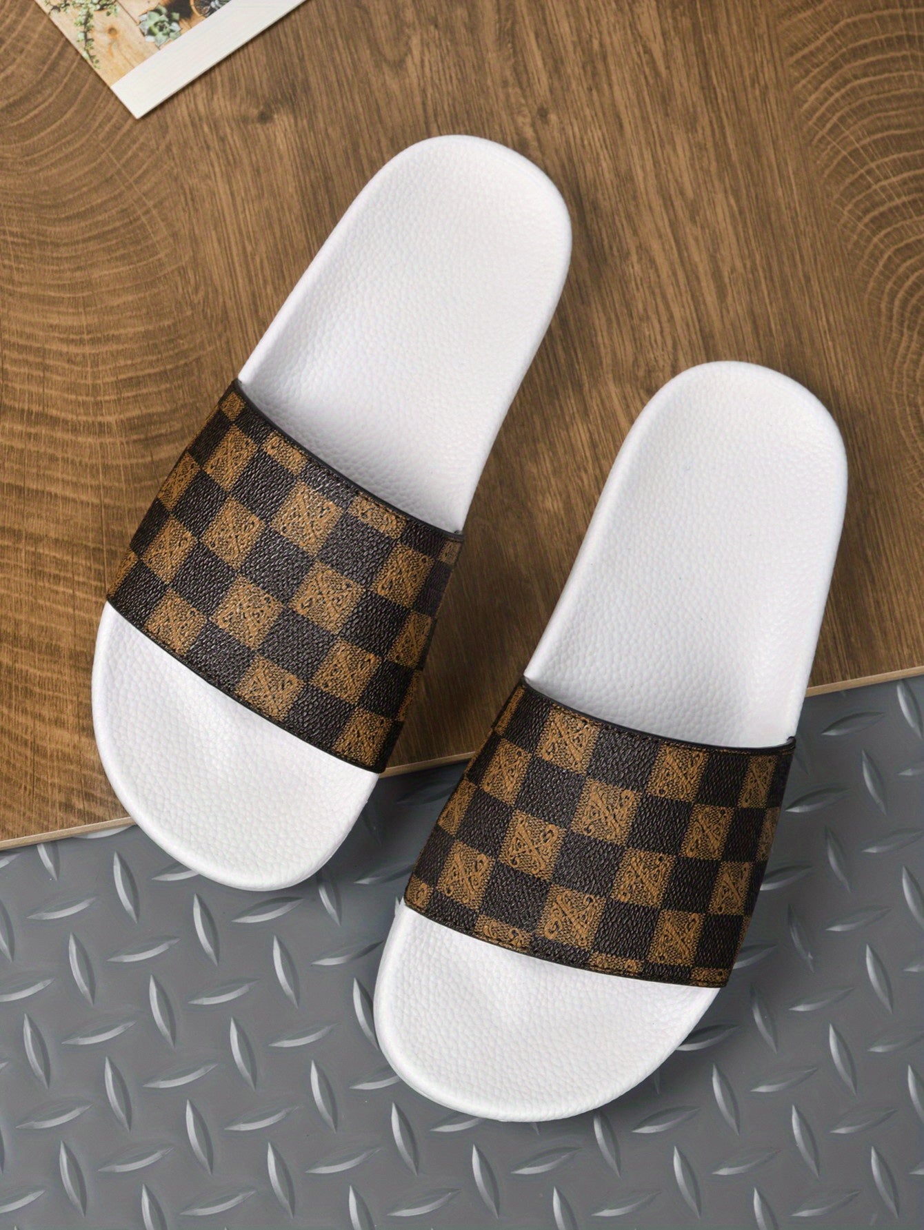 Men's Checkered Design Slides