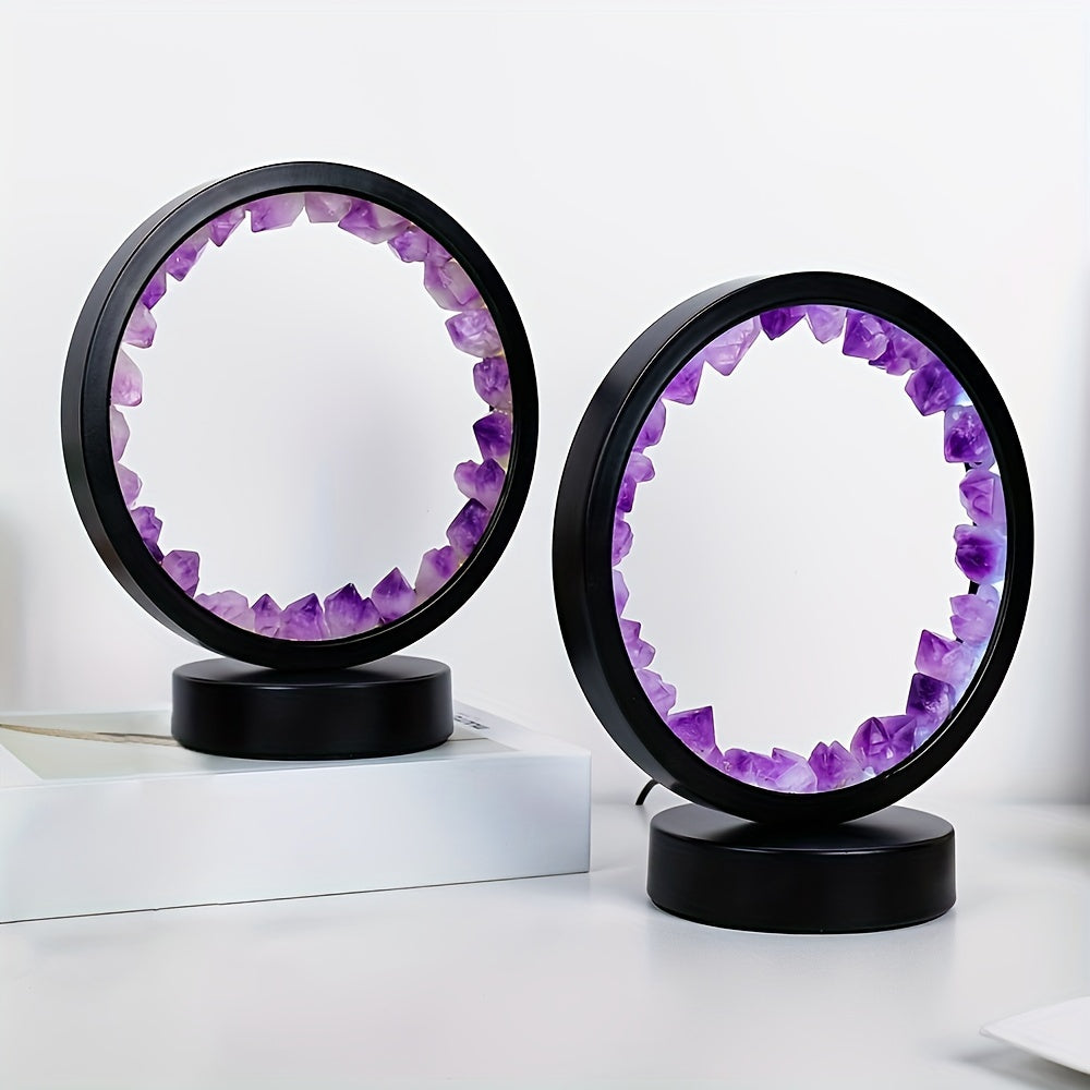 1pc, Rechargeable LED Bedside Lamp with Natural Quartz Amethyst Cluster