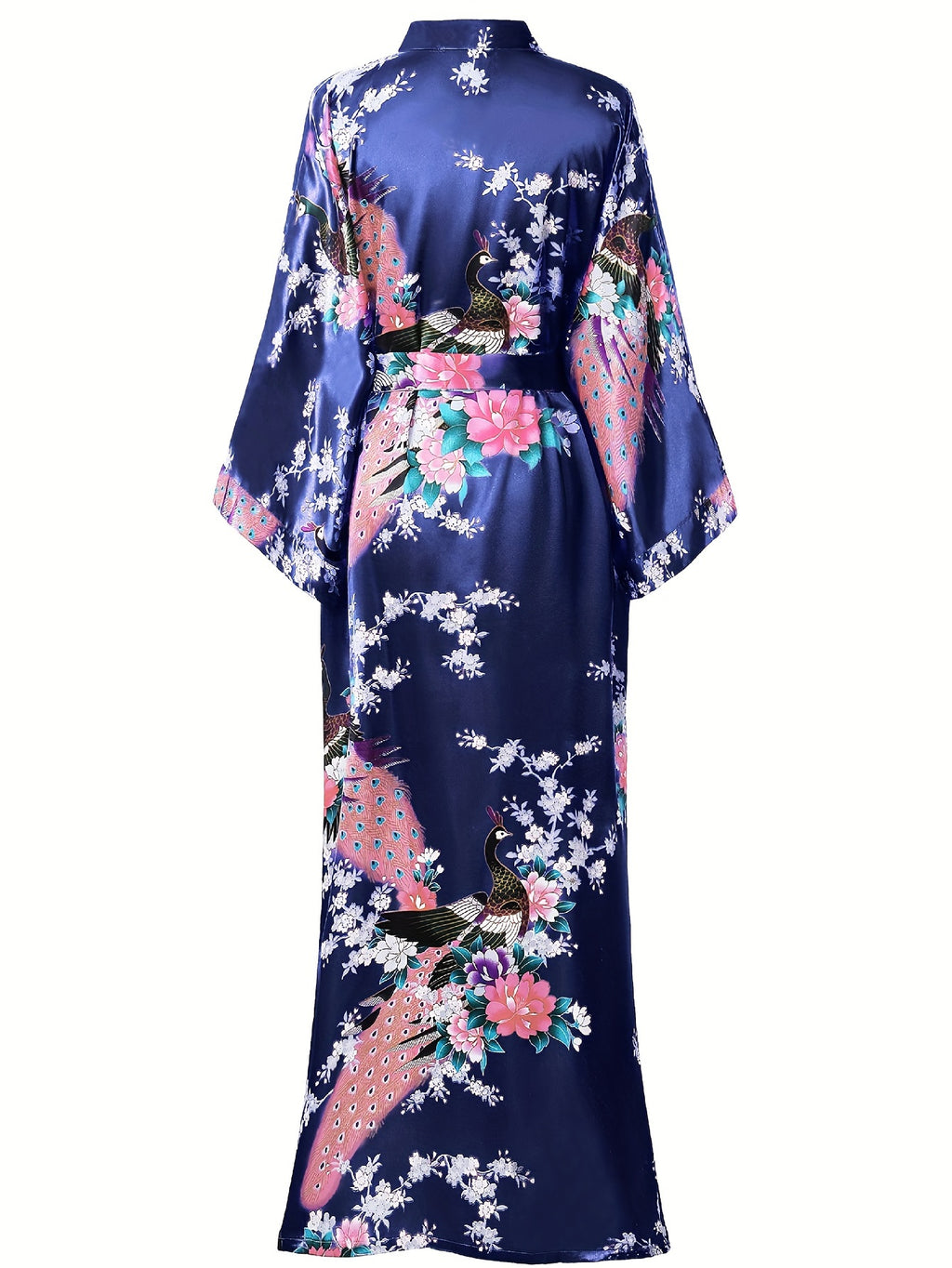 Women's Kimono Robe Long Satin Robes with Peacock/Blossoms Kimono Gown