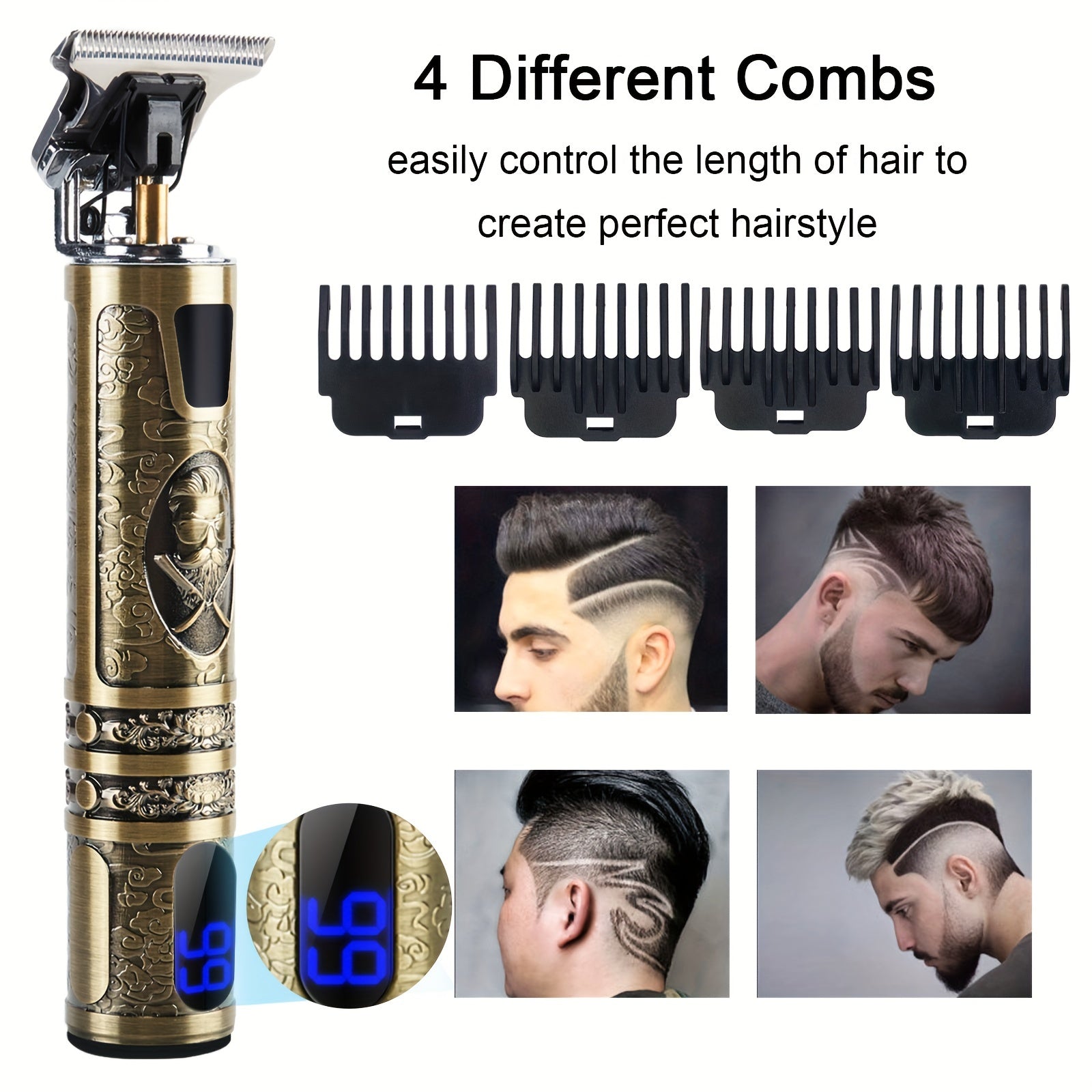 Men's Electric Shaver with LED Display, Hair Clipper, Trimmer, Beard Trimmer Wireless