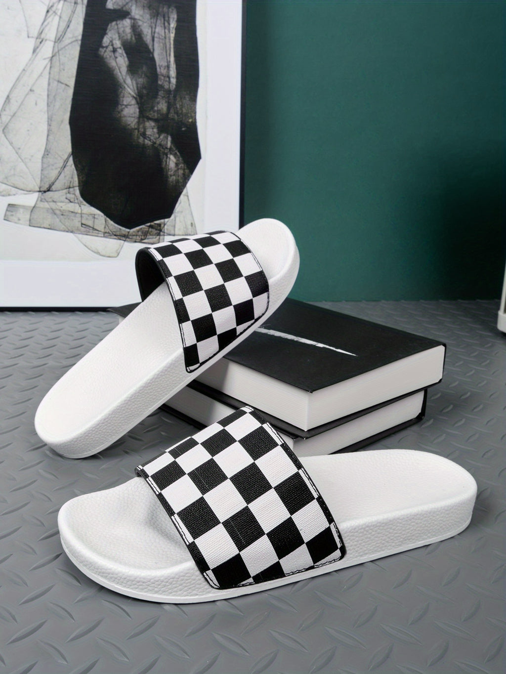 Men's Checkered Design Slides