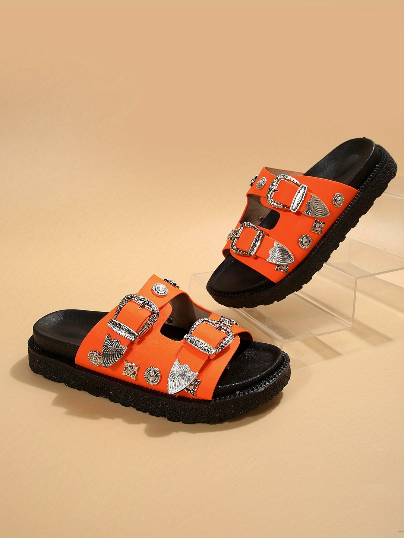 Women's Round-Toe Mule Fashion Double Buckle Platform
