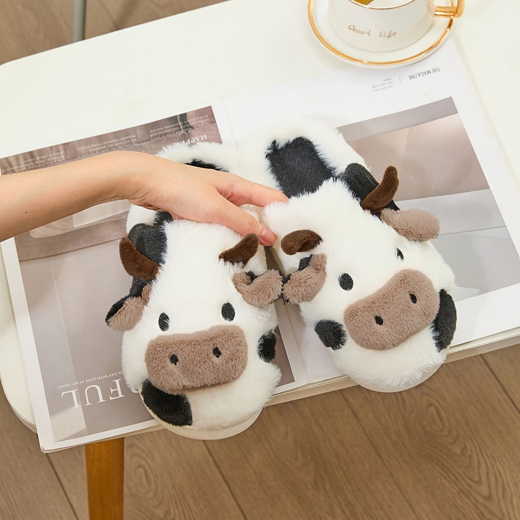 Cozy Home Cute Cartoon Cow Plush Half- Slippers