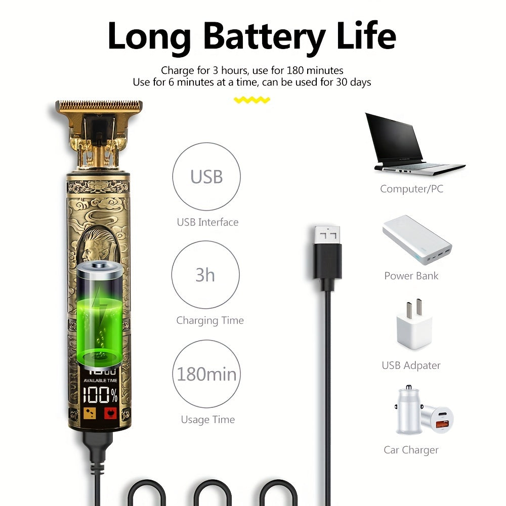 LCD Display Hair Clipper and Trimmer for Men - Retro Style