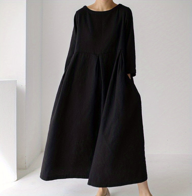 Chic Solid Maxi Dress with Pleated Hem