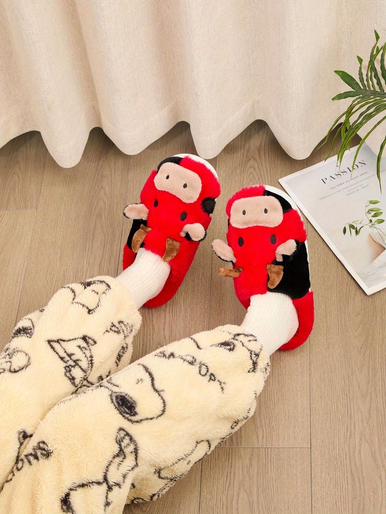 Cozy Home Cute Cartoon Cow Plush Half- Slippers