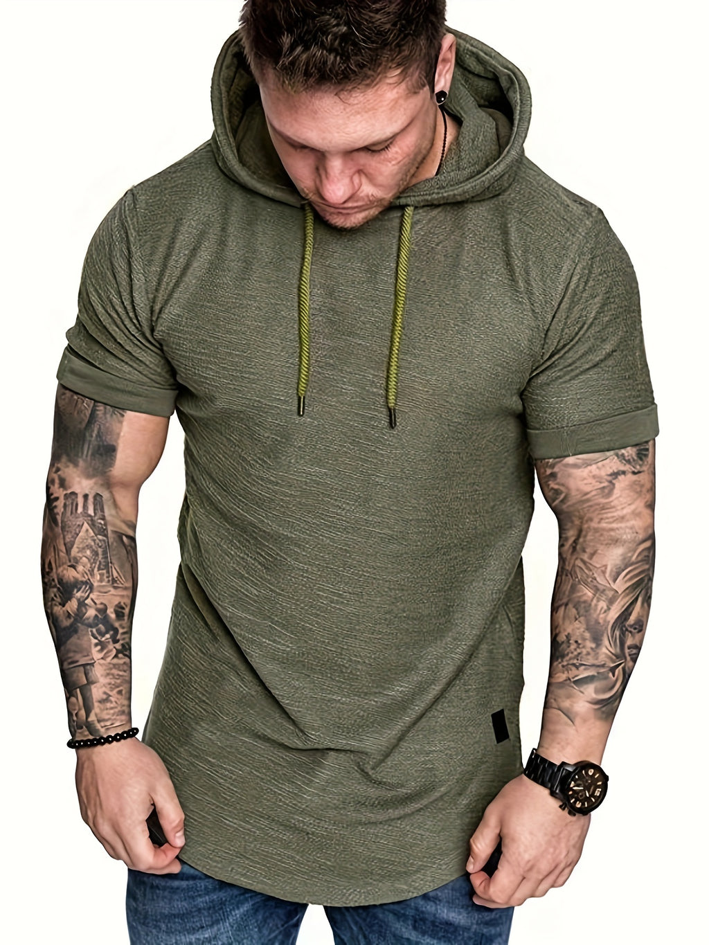 Comfort-Fit Men's Short Sleeve Hoodie - Breathable Knit T-shirt