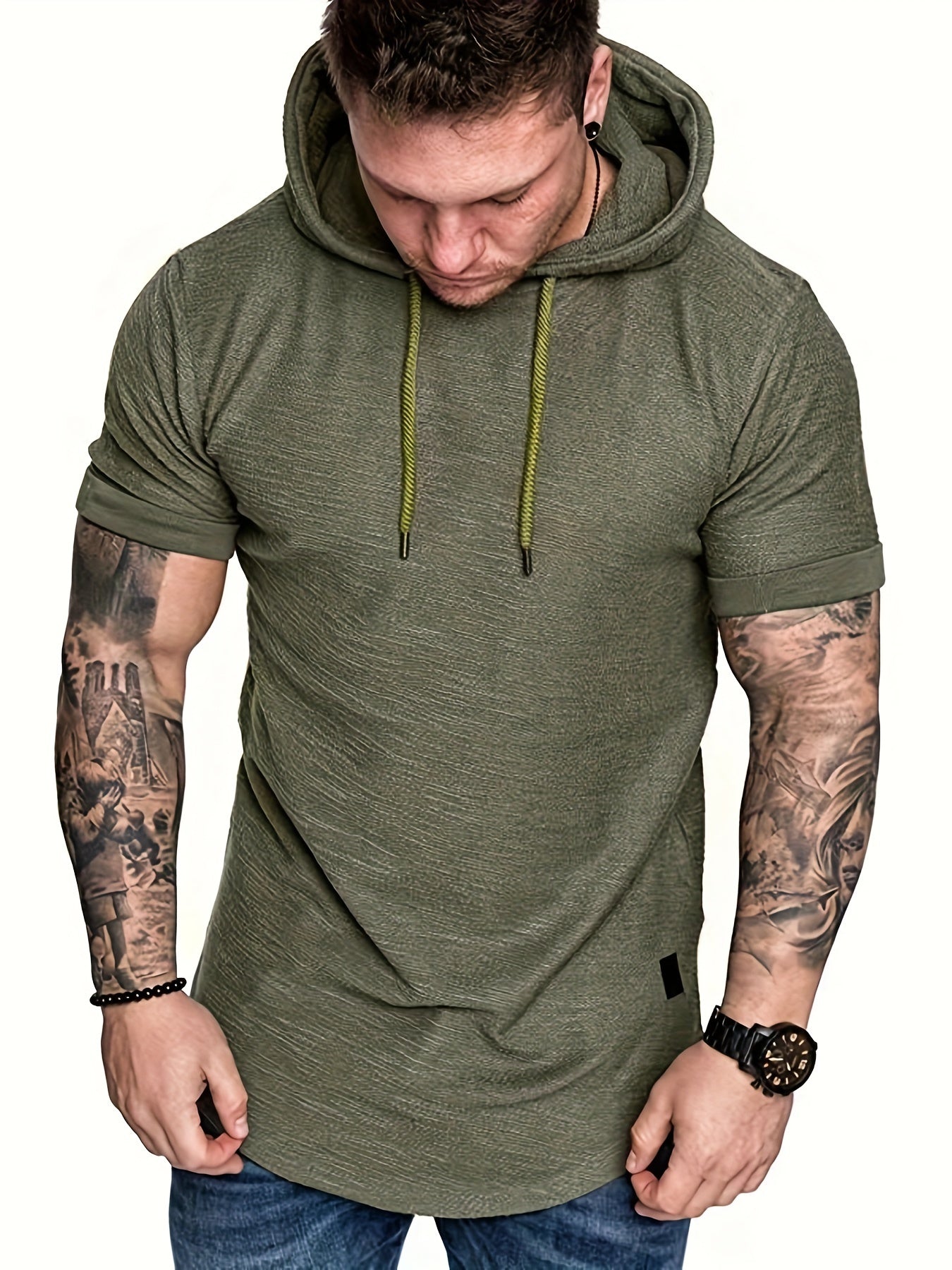 Comfort-Fit Men's Short Sleeve Hoodie - Breathable Knit T-shirt