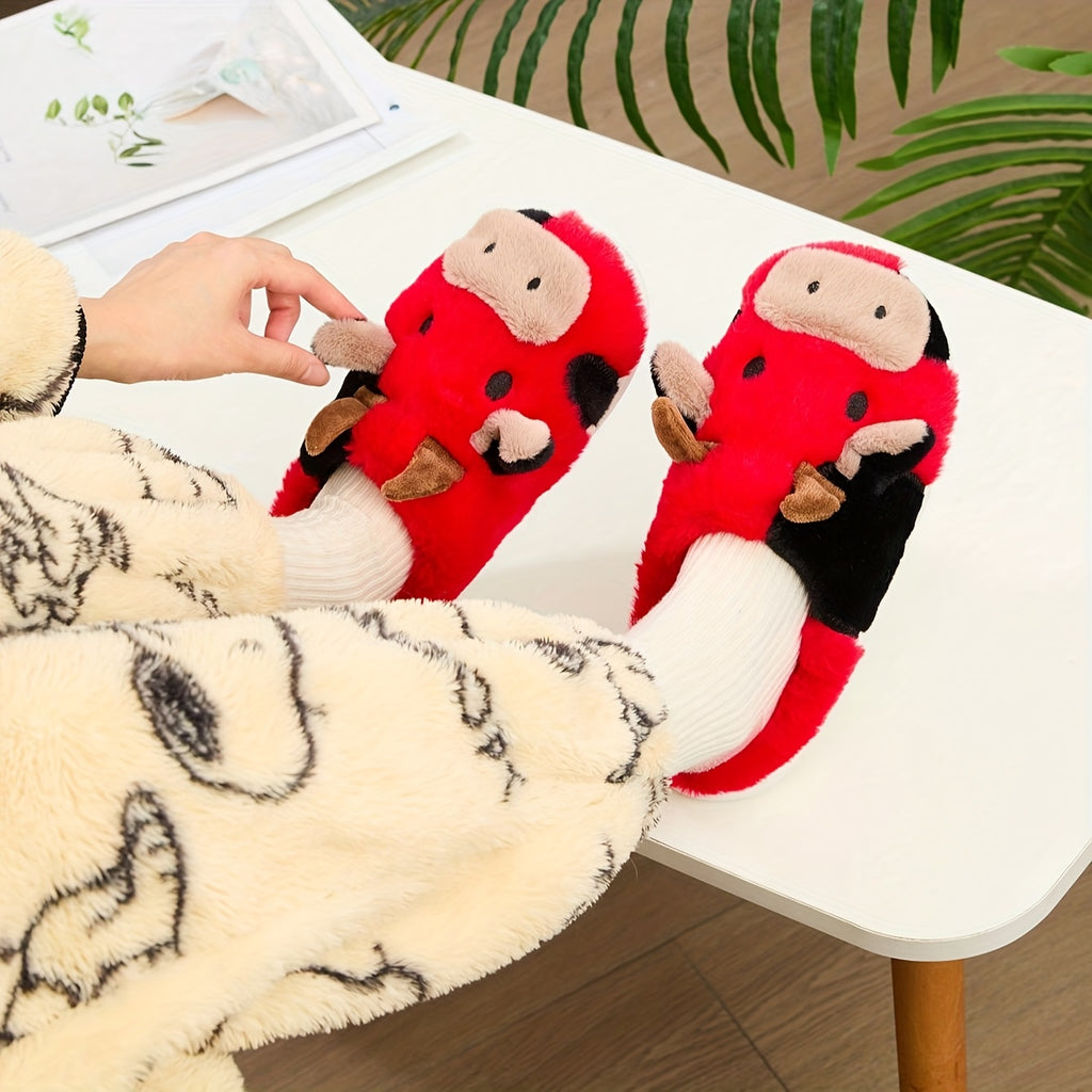 Cozy Home Cute Cartoon Cow Plush Half- Slippers