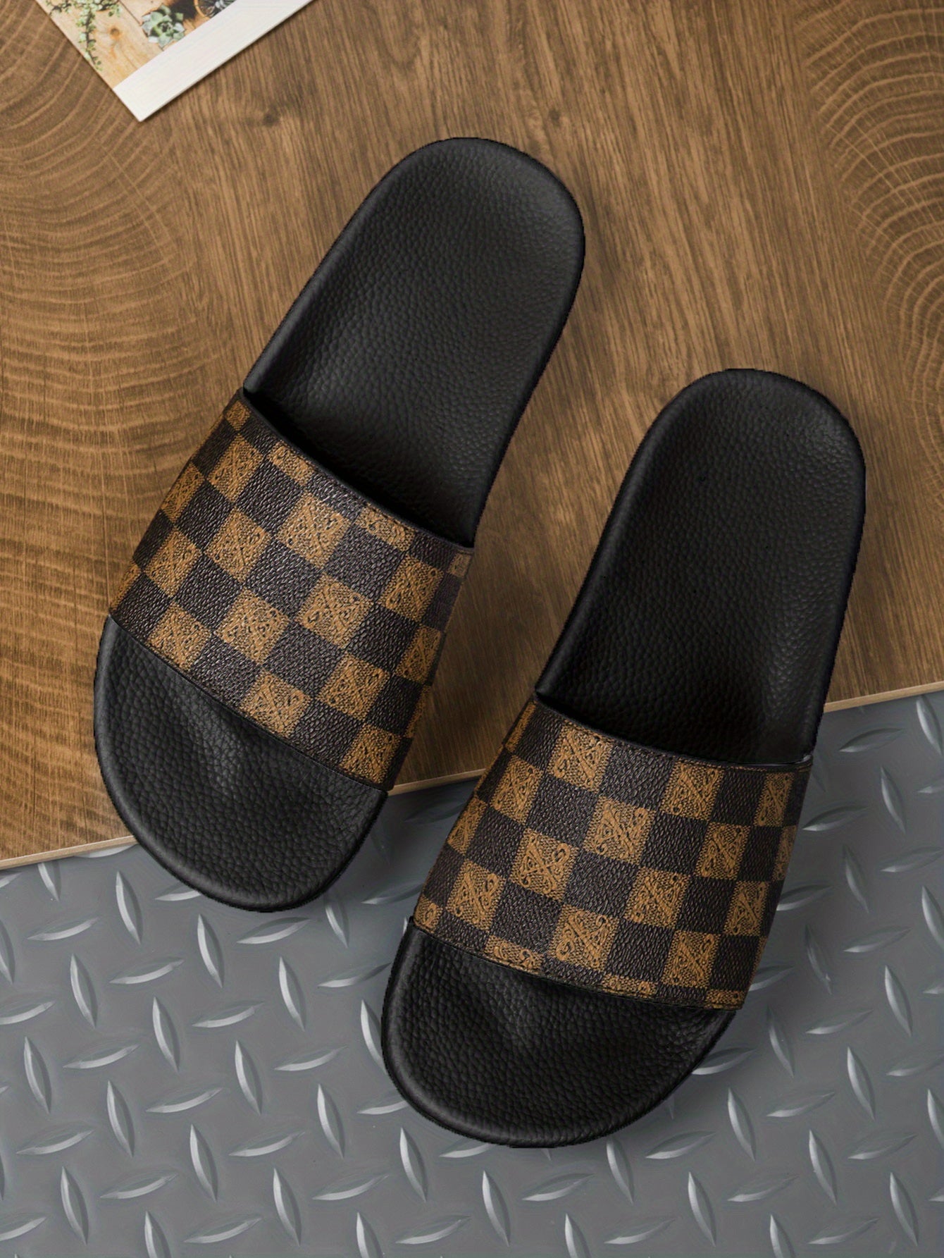 Men's Checkered Design Slides