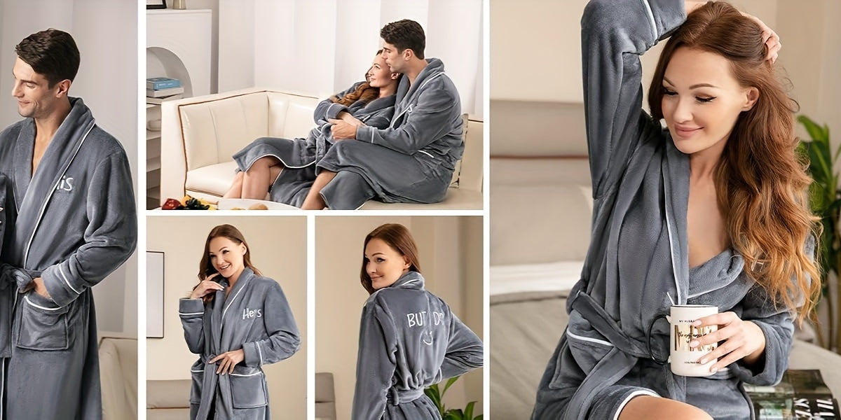 2Pcs His and Hers Robes Plush Fleece Kimono Robes