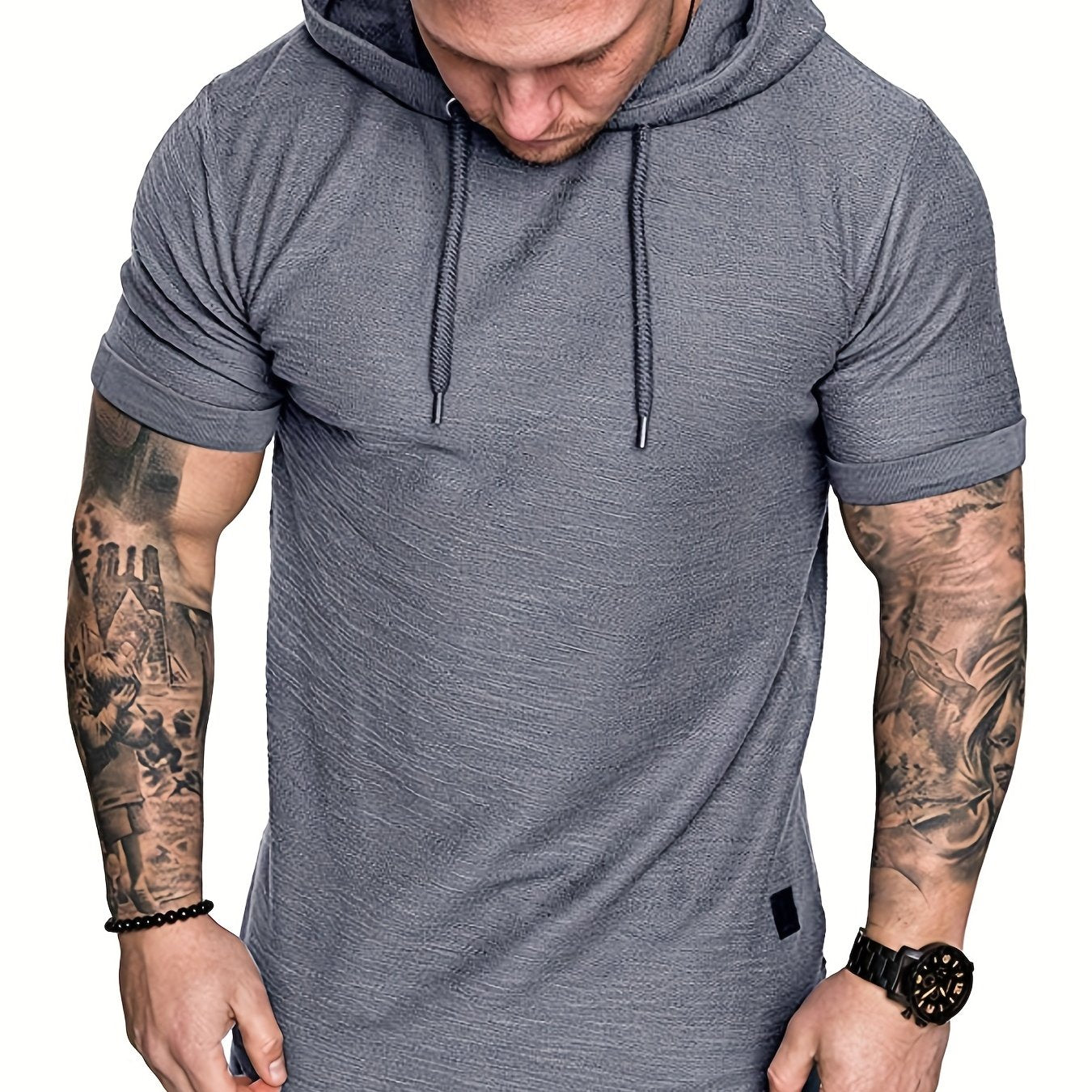 Comfort-Fit Men's Short Sleeve Hoodie - Breathable Knit T-shirt