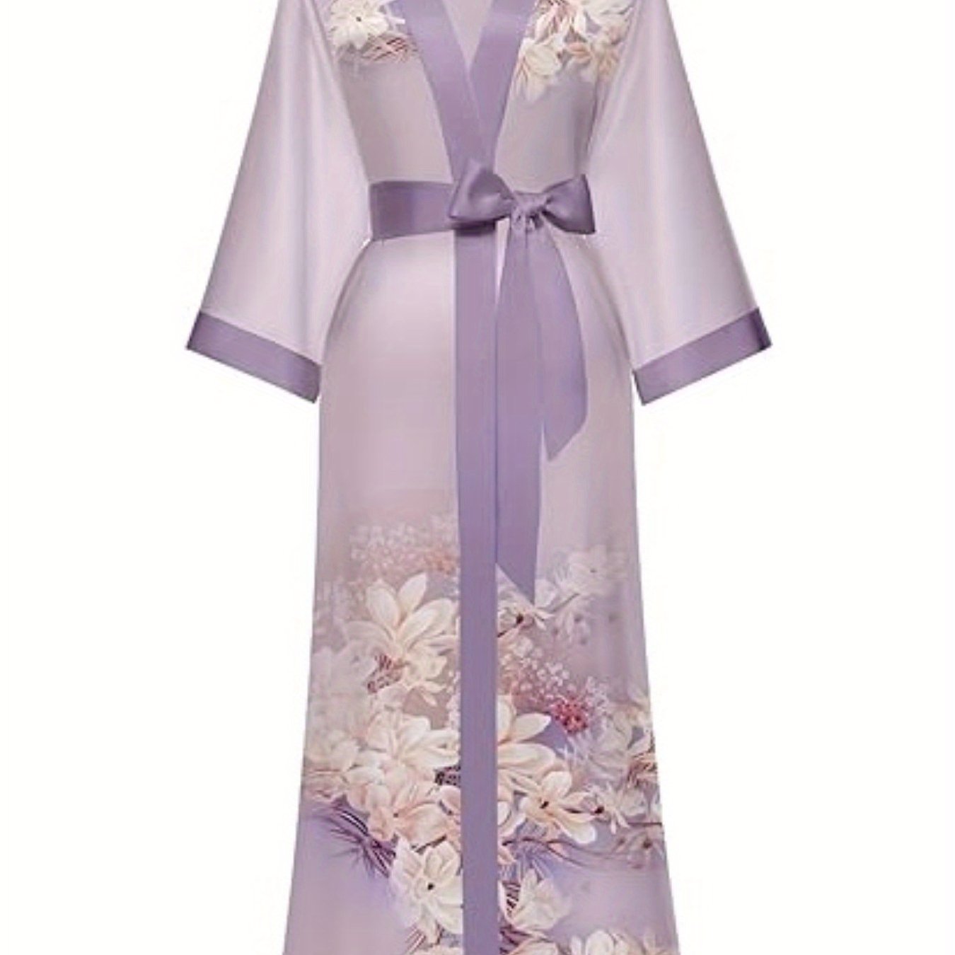 Floral Print Satin Women's Kimono Robes
