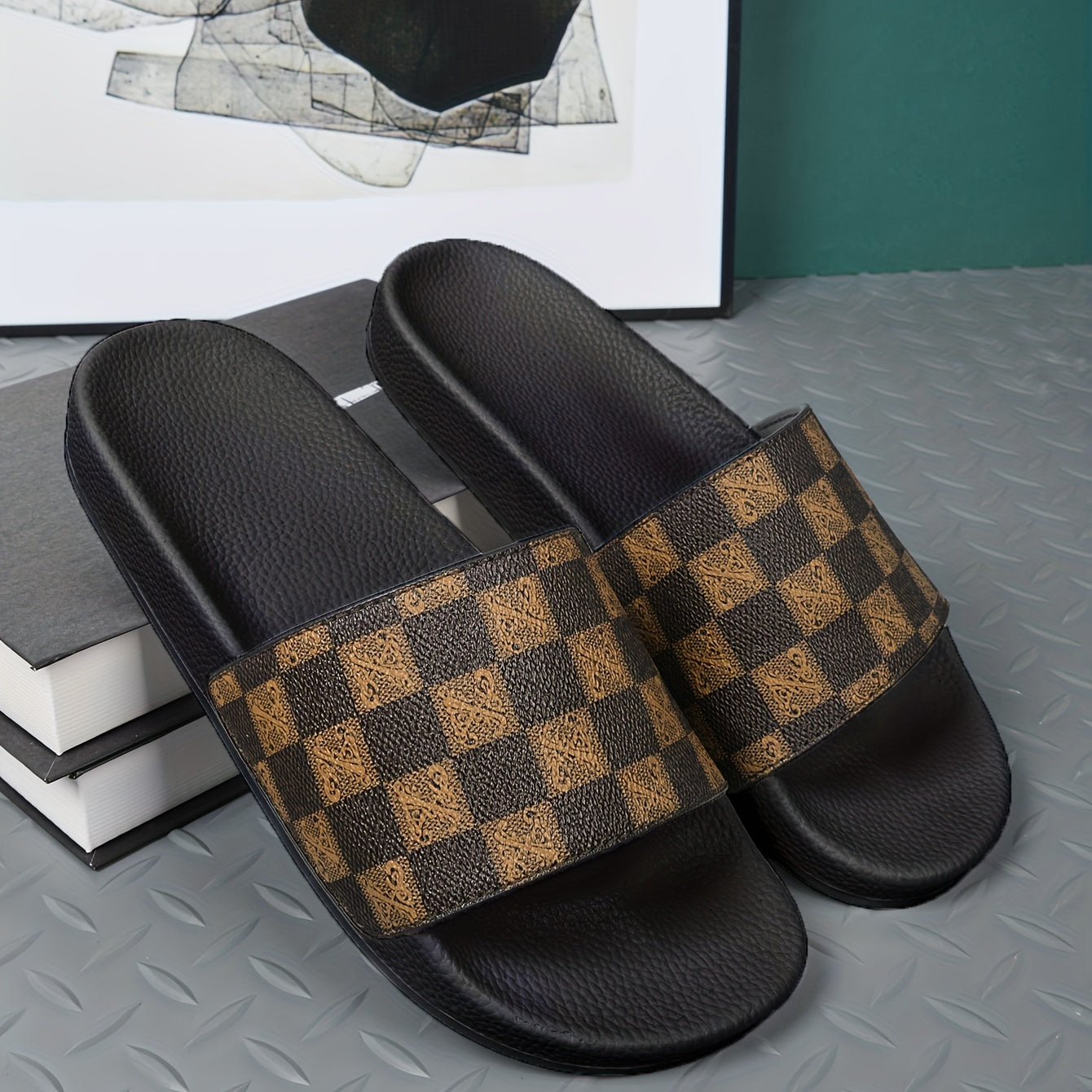 Men's Checkered Design Slides