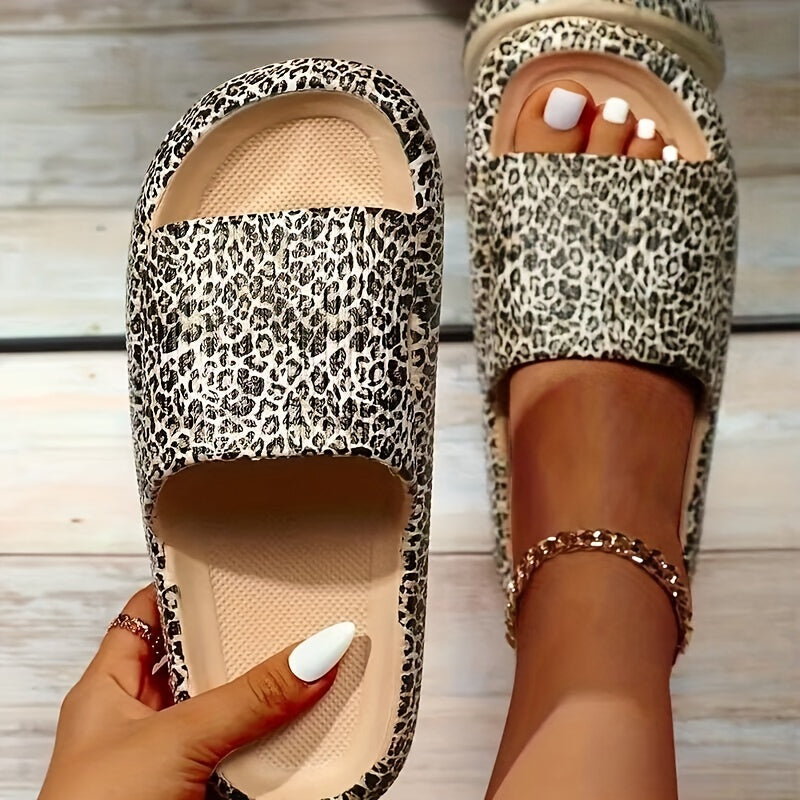 Women's Leopard Pattern Sports Slippers, Open Toe