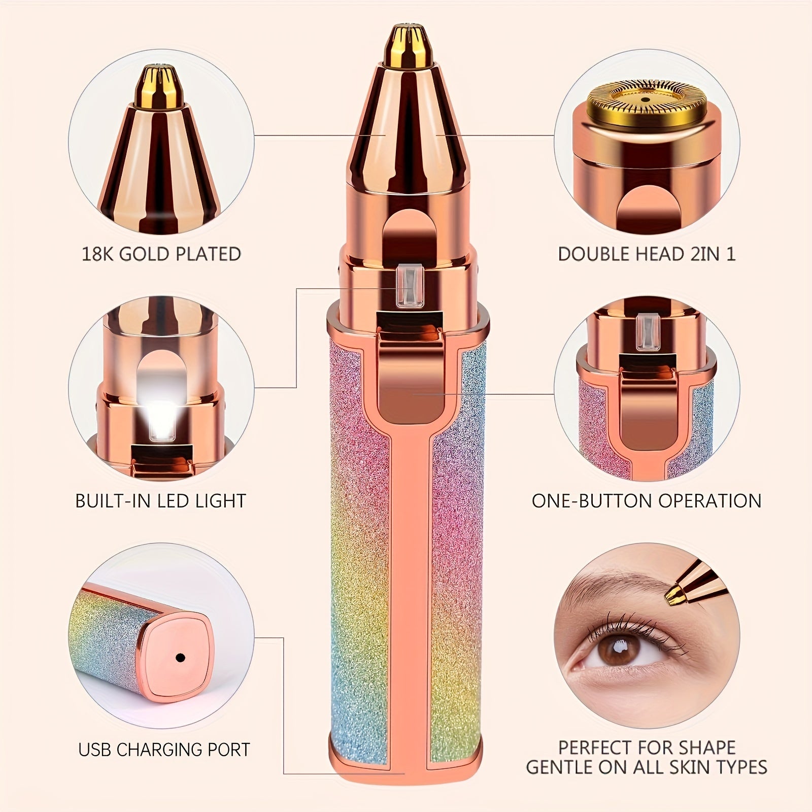 Facial Hair Removal For Women, 2-in-1 Electric Eyebrow Trimmer Hair Remover