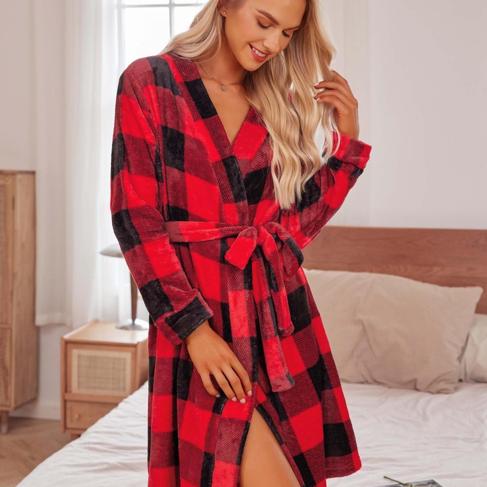 Womens Robes Plush Short Bathrobe Knee Length