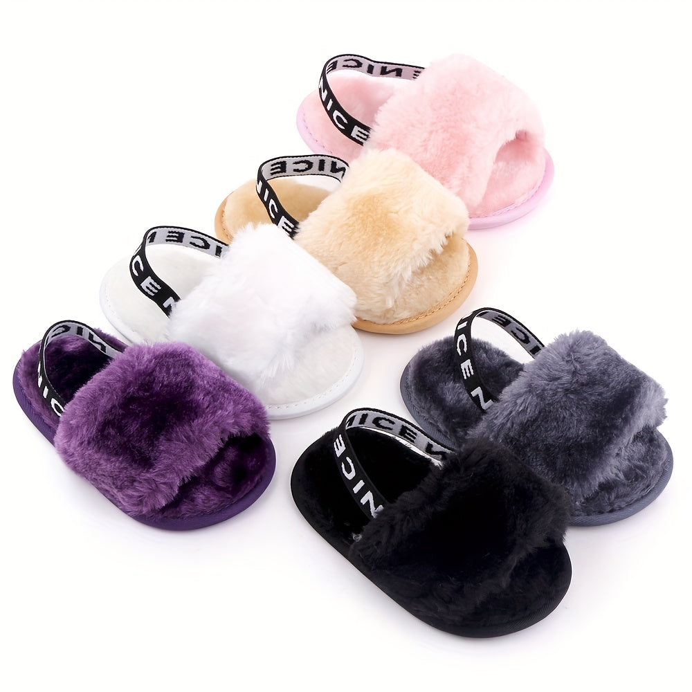 Elegant Plush Children's Slippers for 0-1 Year Olds