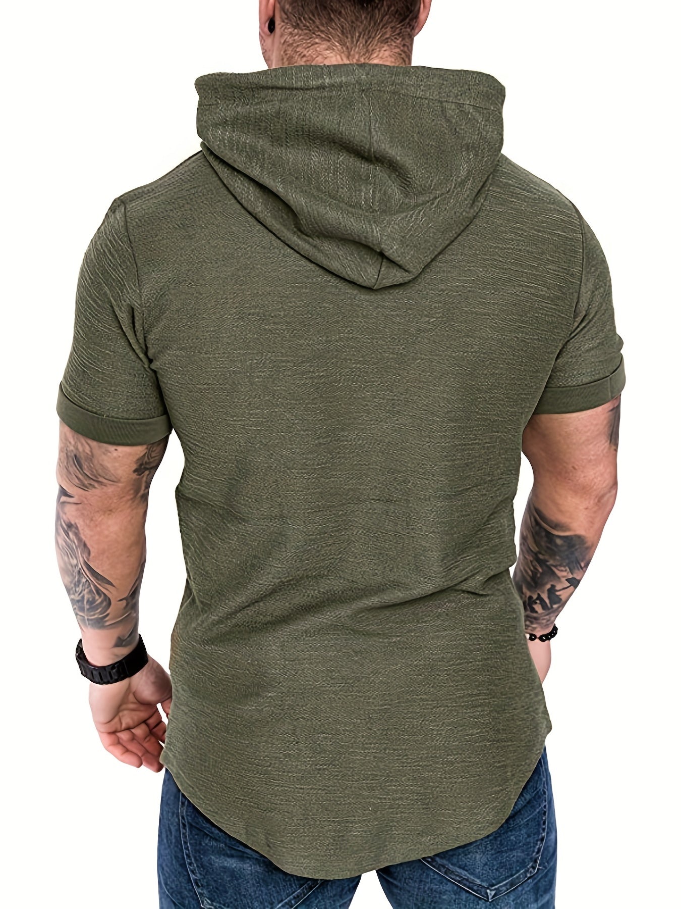 Comfort-Fit Men's Short Sleeve Hoodie - Breathable Knit T-shirt