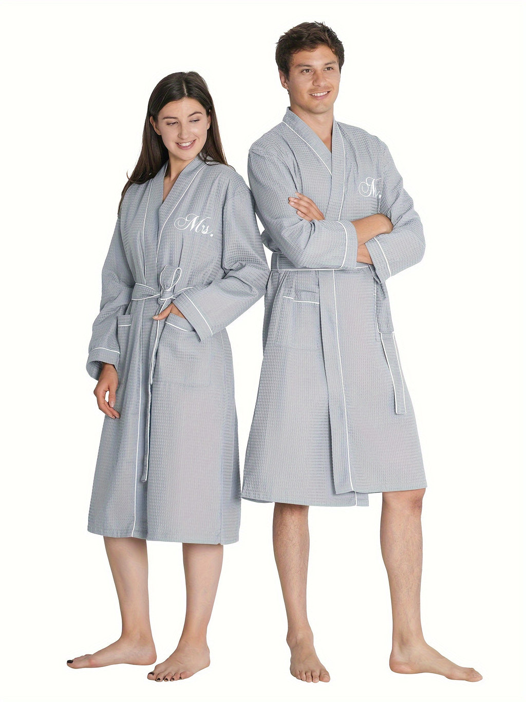 AW BRIDAL 2Pcs Couple's Waffle Knit Robes
