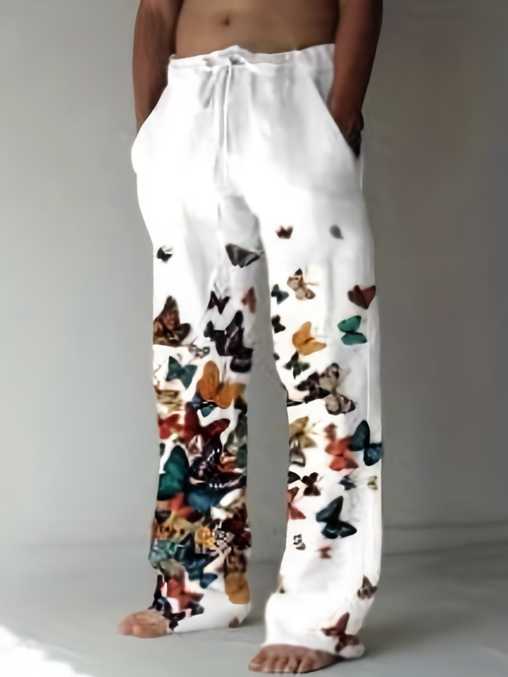 Men's Butterfly Pattern Straight Leg Pants - Casual Beach Trousers