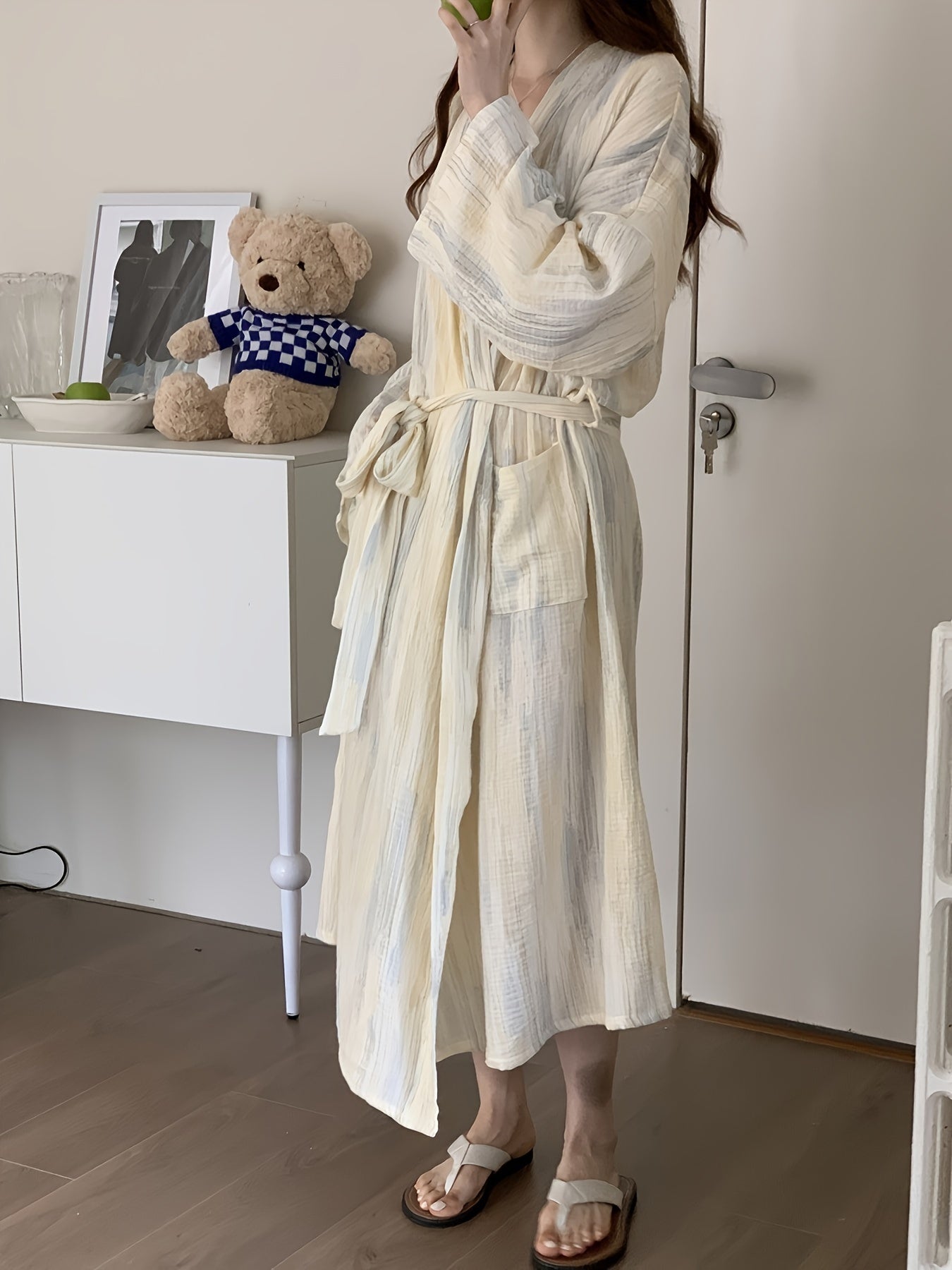 Elegant Ombre Stripe Print Night Robes