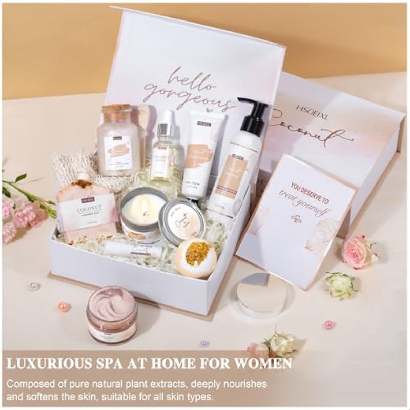 Gifts for Women Bath and Body Gift Basket Set 12 Piece Set of Coconut Home Spa