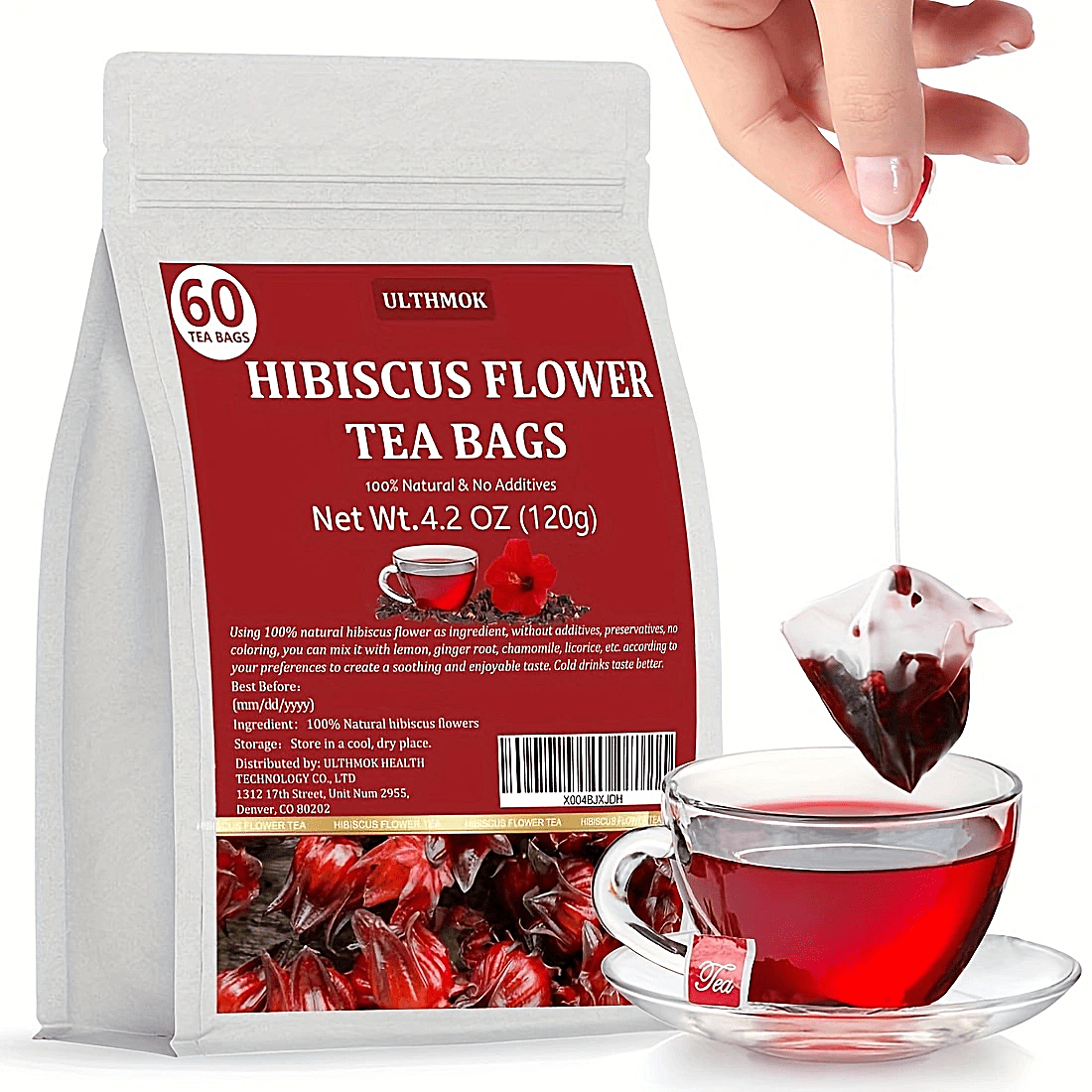 Premium Hibiscus Tea Bags, 60 ct