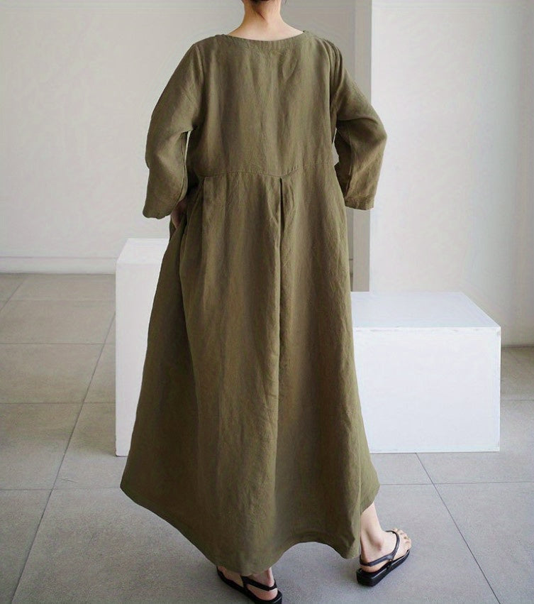 Chic Solid Maxi Dress with Pleated Hem