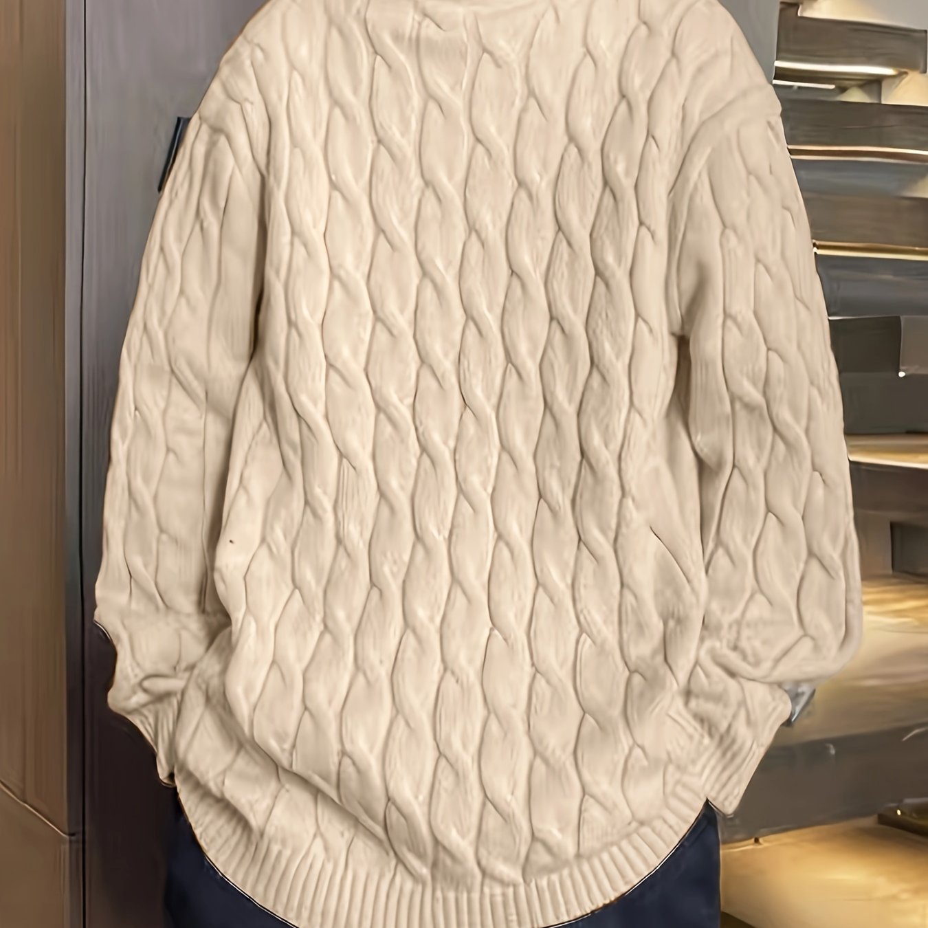 Plus Size Men's Crew Neck Sweater - Winter Comfort Stretch, Casual Knit Top Big and Tall