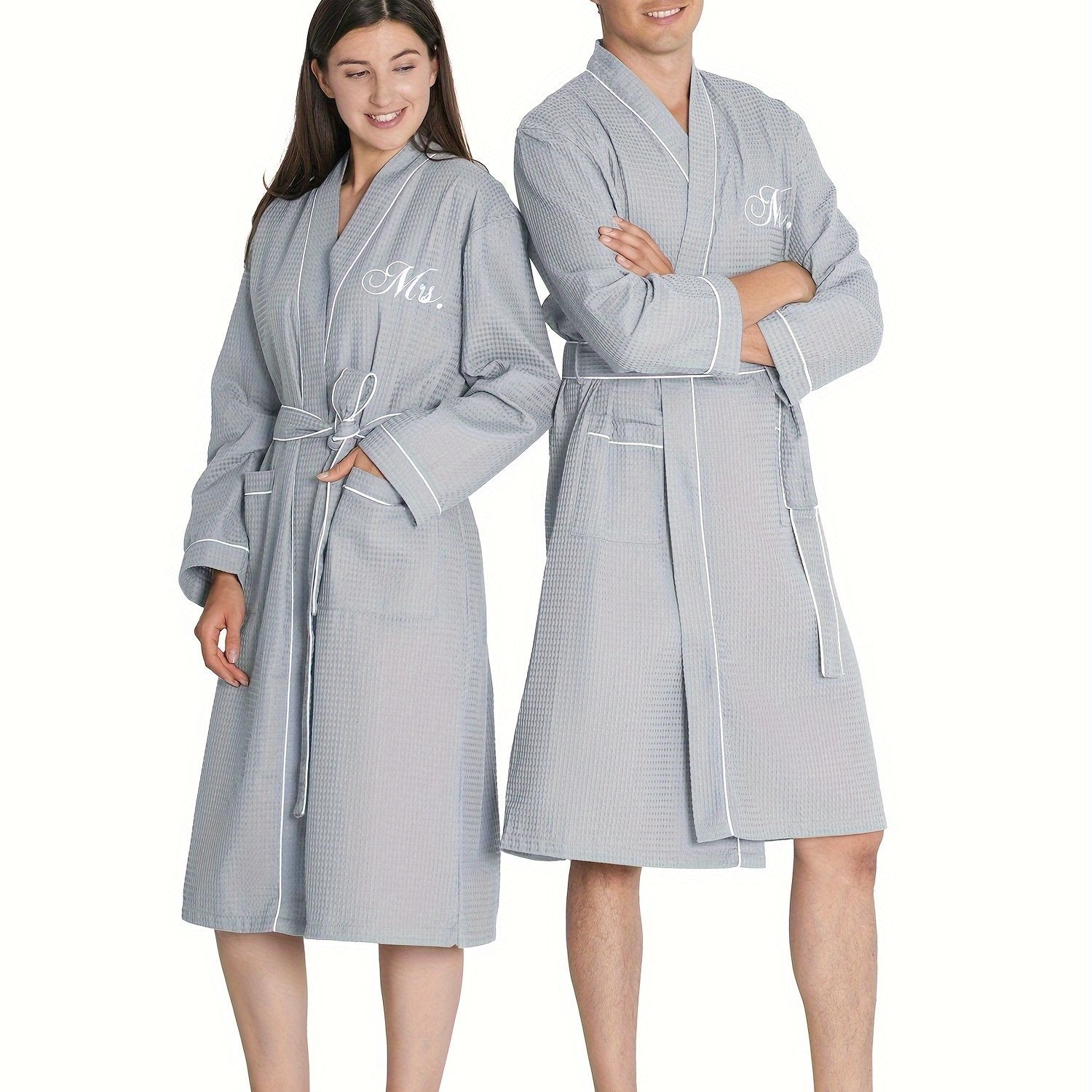 BRIDAL 2Pcs Couple's Waffle Knit Robes Embroidered