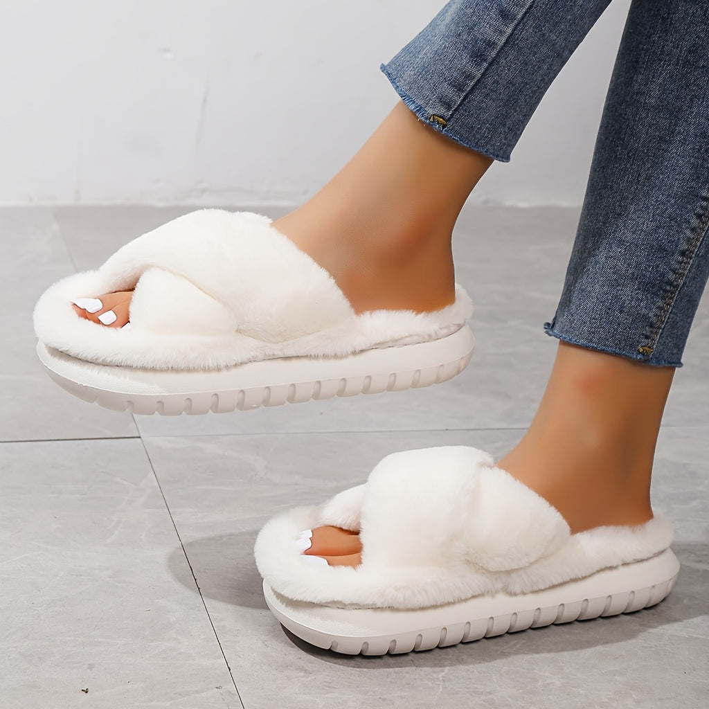 Women'S Plush Faux Fur Slippers with Thick EVA Sole