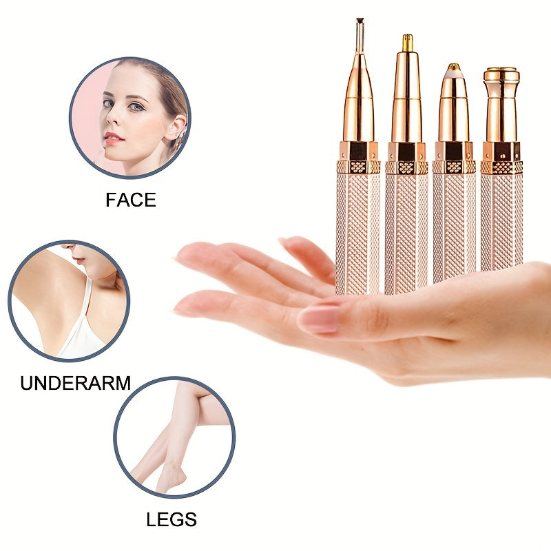 Rechargeable Women's Hair Trimmer with 4 Heads for Face, Eyebrows, Nose, and Body