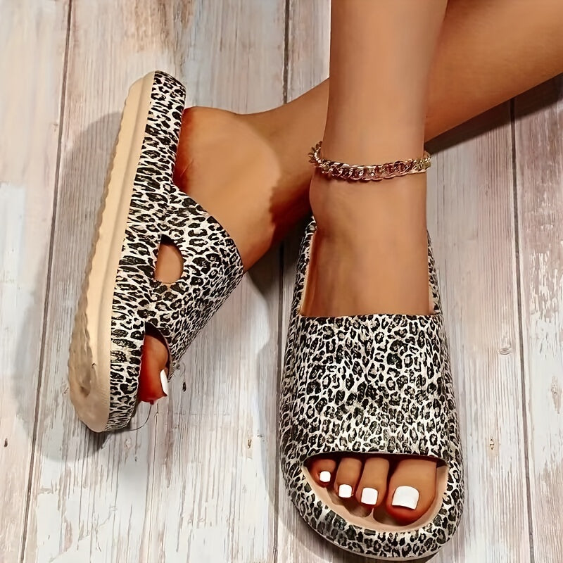 Women's Leopard Pattern Sports Slippers, Open Toe