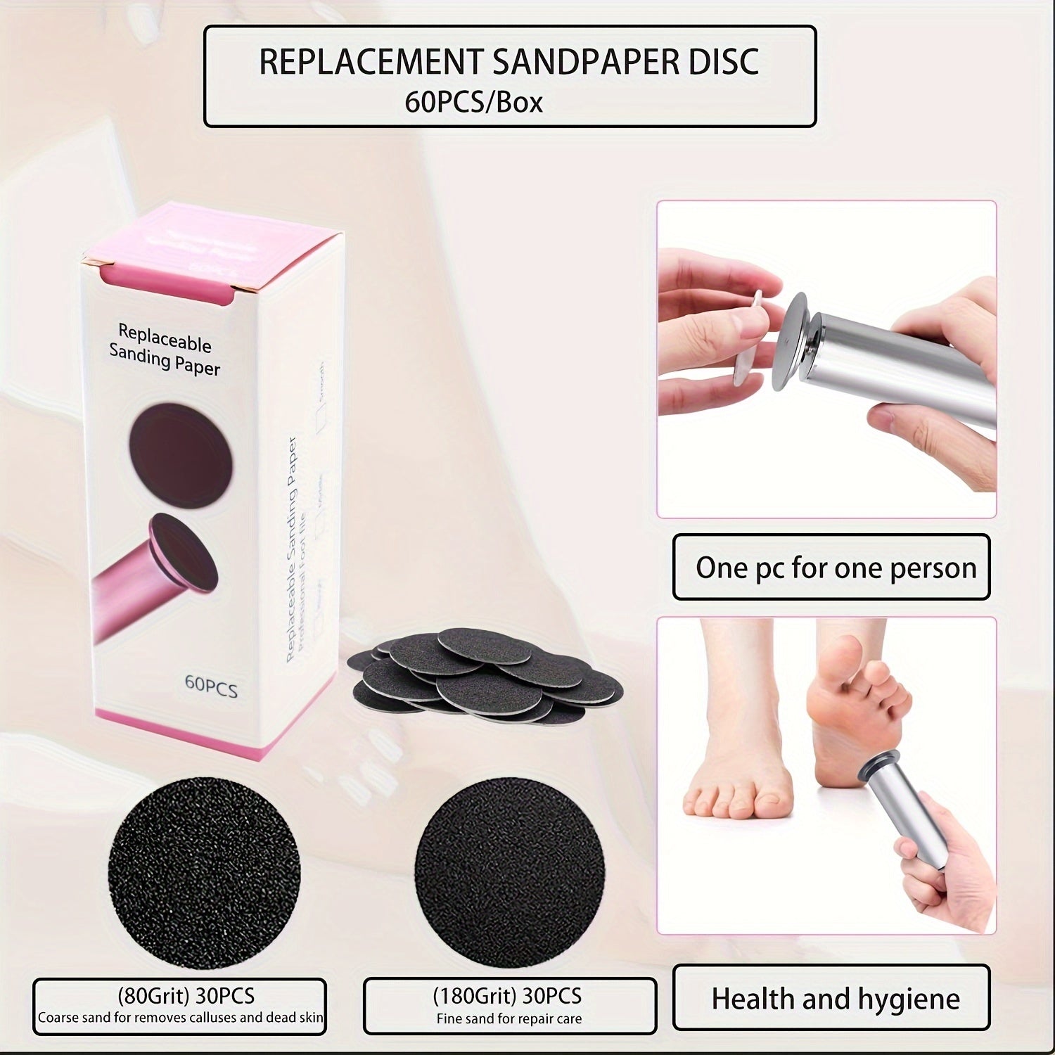 60-Piece Replacement Sandpaper Electric Foot Grinder - Powerful Callus Remover