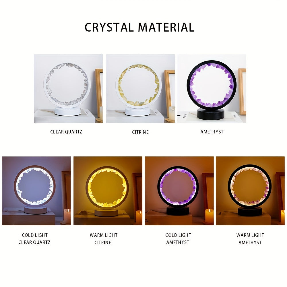 1pc, Rechargeable LED Bedside Lamp with Natural Quartz Amethyst Cluster