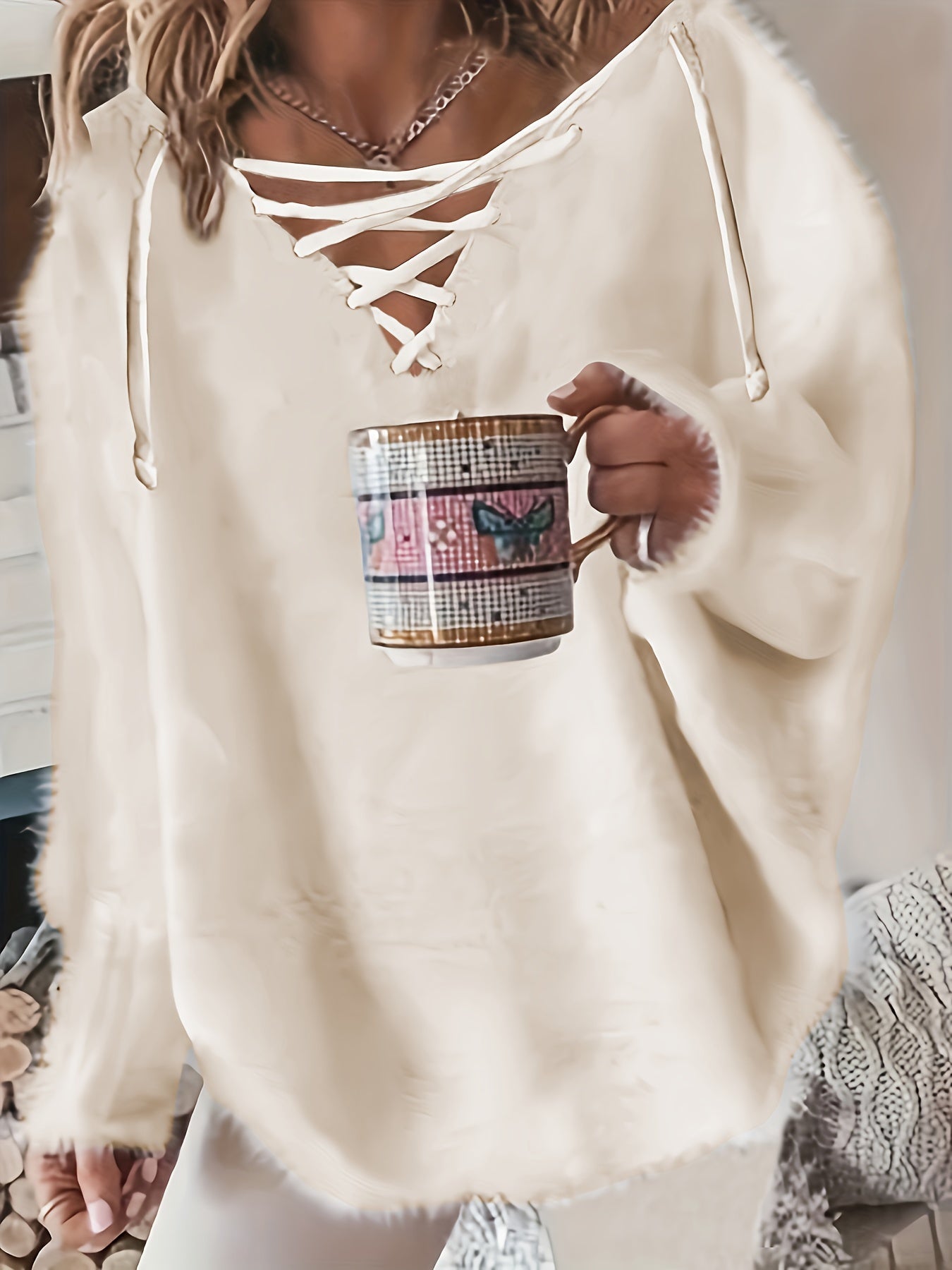 Women's Plus Size Casual V-Neck Knit Sweater with Batwing Sleeves