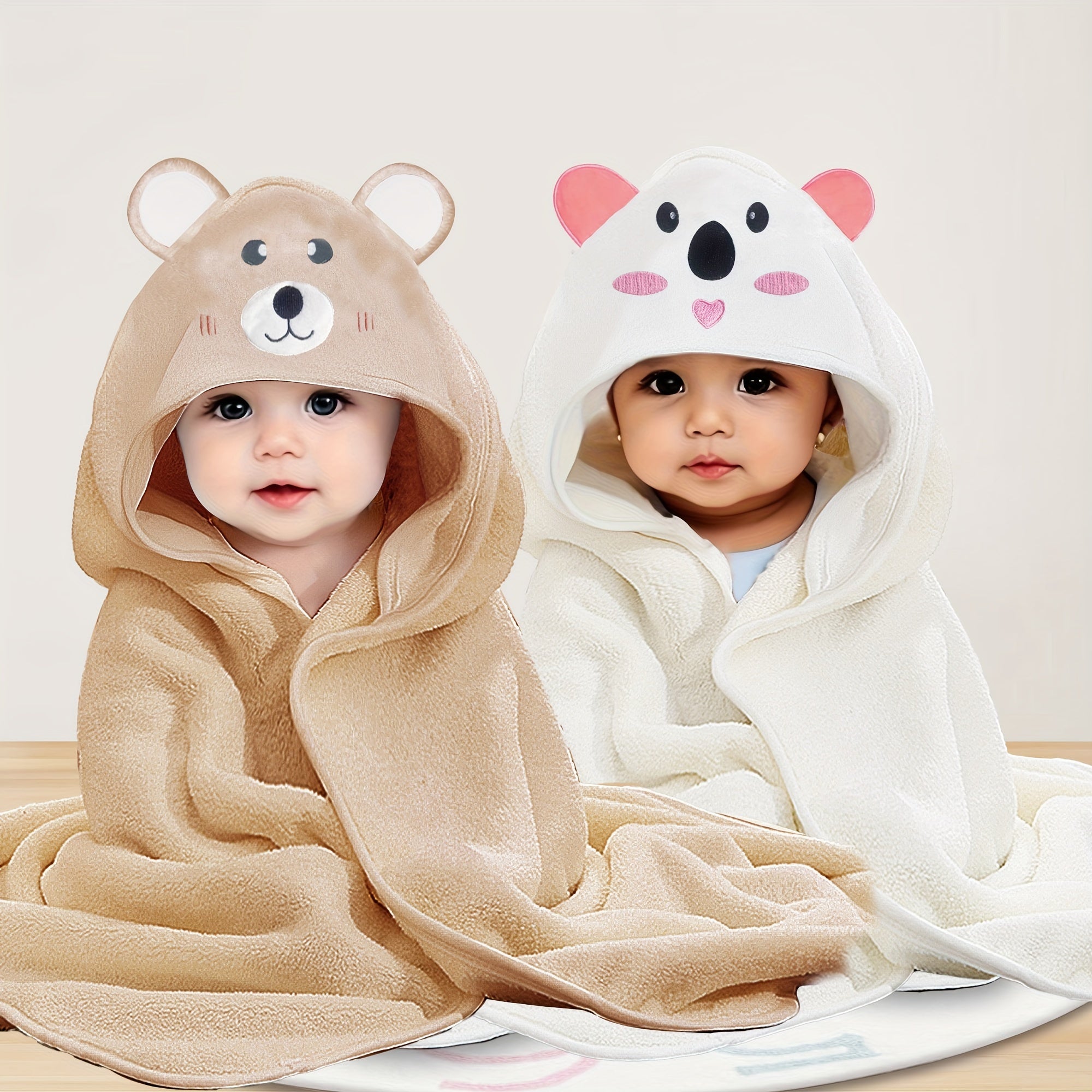 2pcs Ultra-Soft Microfiber Hooded Bath Towels for Kids - Cute Cartoon Animal Design, Perfect for All Seasons, Ideal Gift for Christmas, Halloween & Children's Day