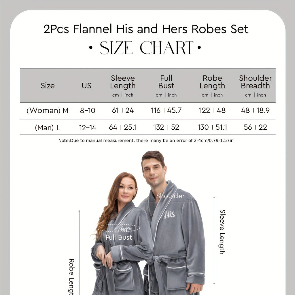 2Pcs His and Hers Robes Plush Fleece Kimono Robes
